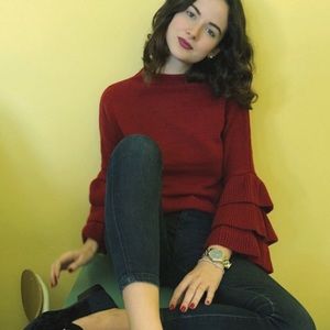 Layered Ruffle Sleeve Sweater. New